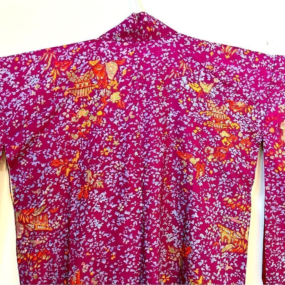 Vintage Authentic Antique 1910-1920s Japanese Floral Silk Kimono - Picture 5 of 11
